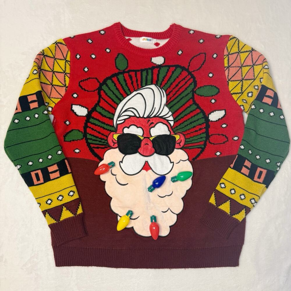 JOYIN Ugly Christmas Sweater Santa 3D Bulbs Red Men Size XL No Light